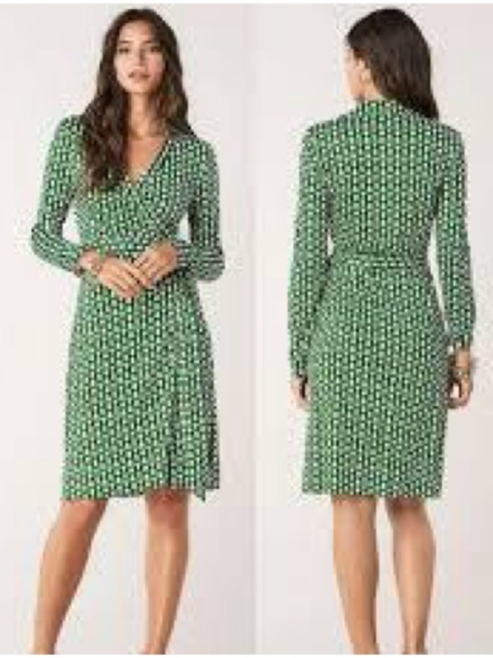 DIANE VON FURSTENBERG JEANNE Two GREEN SILK Jersey WRAP